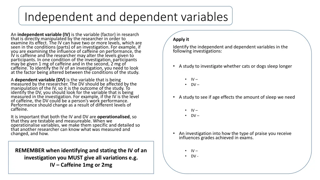 independent and dependent variables