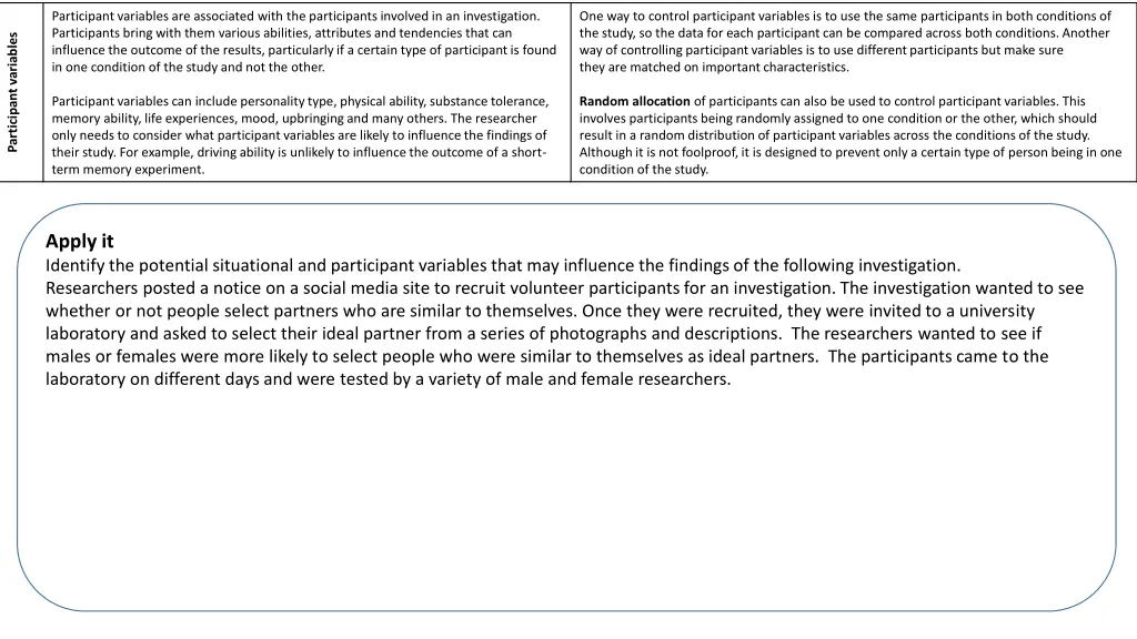participant variables are associated with
