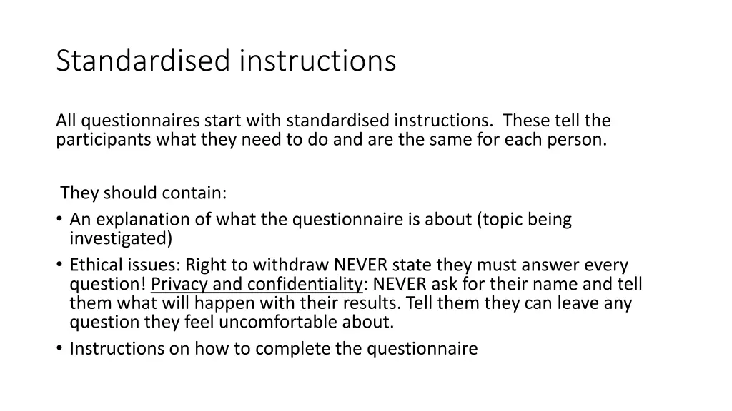 standardised instructions
