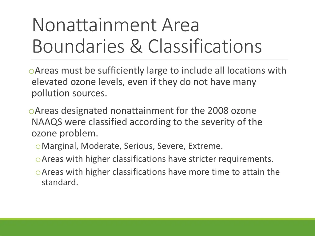 nonattainment area boundaries classifications