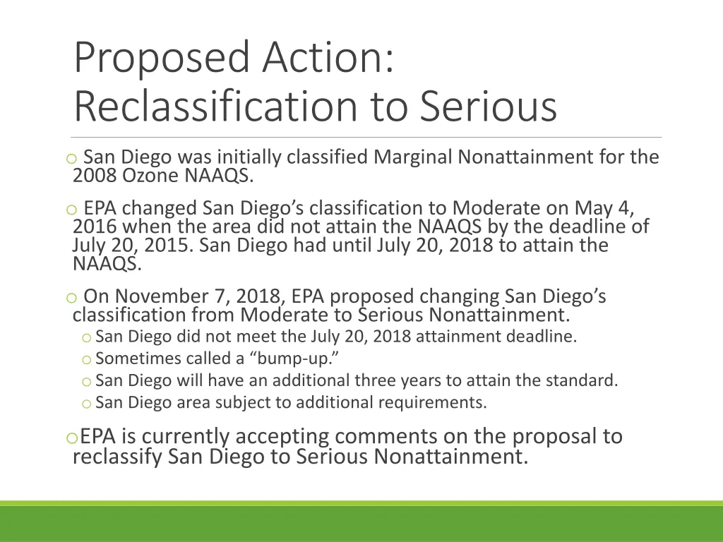proposed action reclassification to serious
