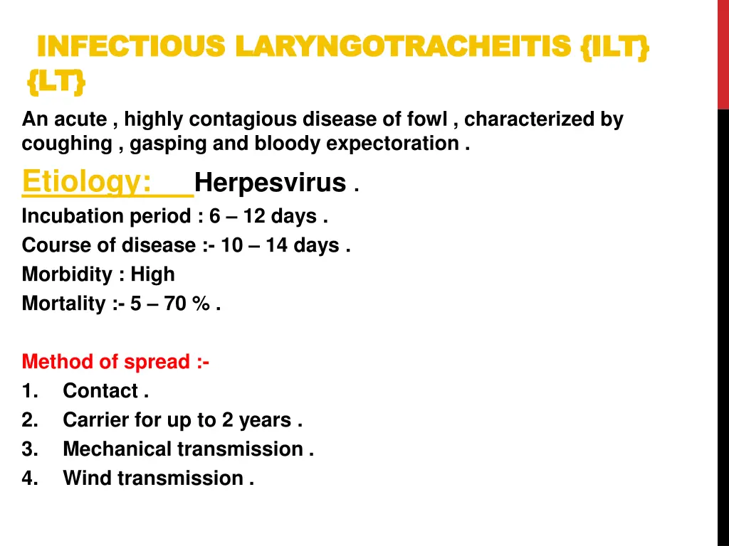 infectious laryngotracheitis ilt infectious