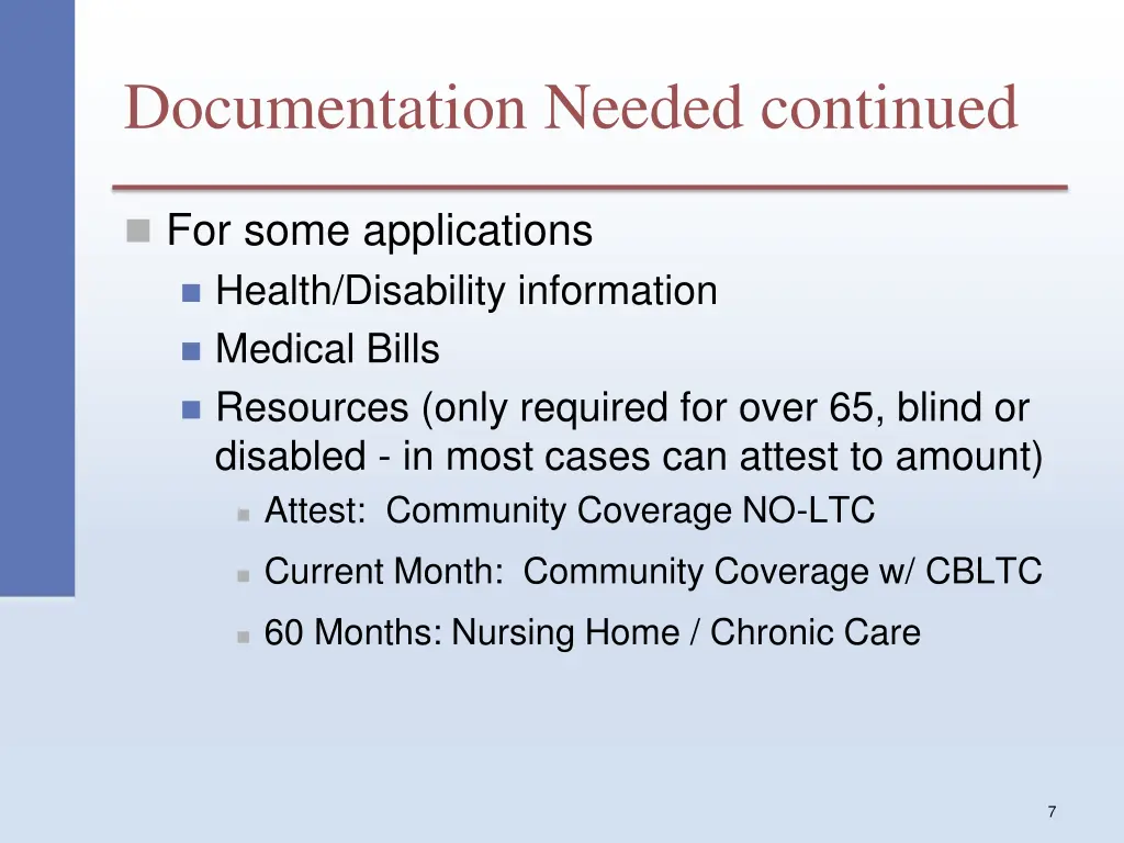documentation needed continued