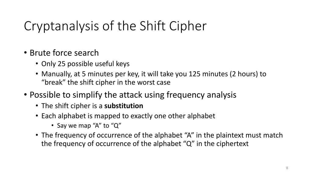 cryptanalysis of the shift cipher