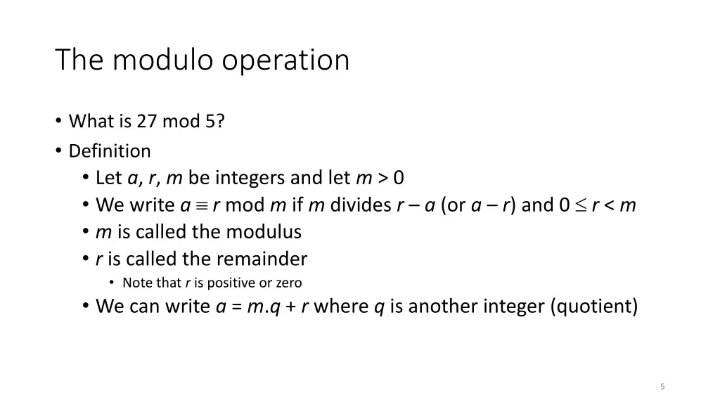 the modulo operation