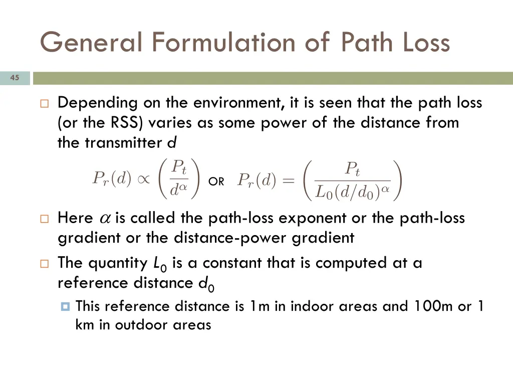 general formulation of path loss