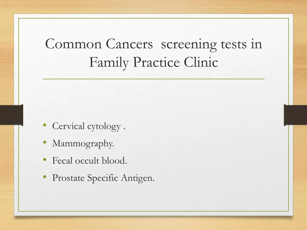 common cancers screening tests in family practice