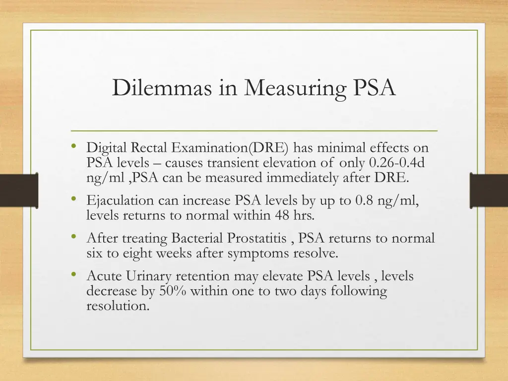 dilemmas in measuring psa