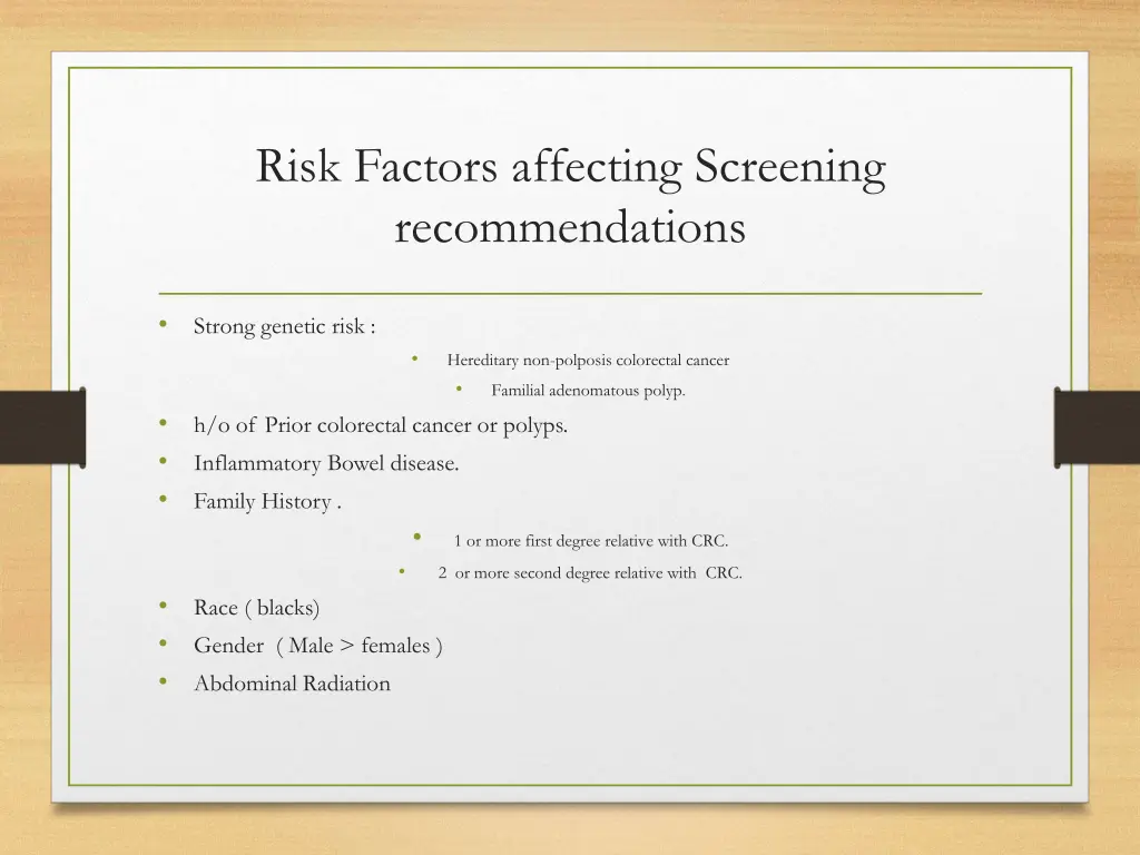 risk factors affecting screening recommendations