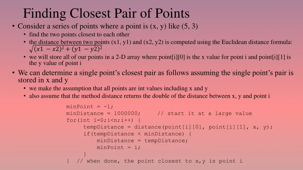 finding closest pair of points consider a series