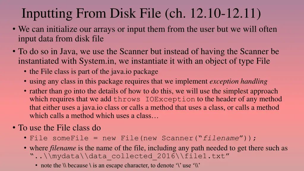inputting from disk file