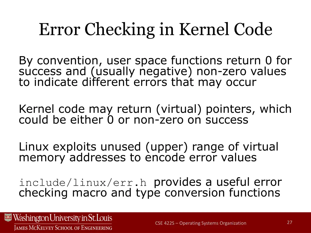 error checking in kernel code