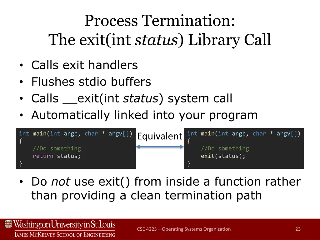 process termination the exit int status library