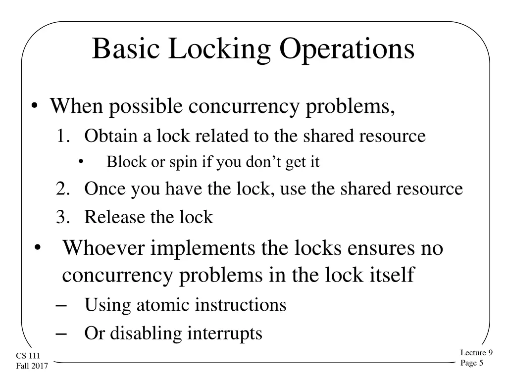 basic locking operations