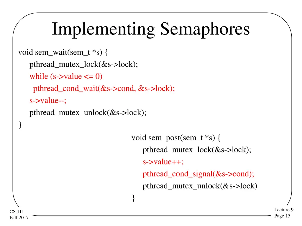 implementing semaphores