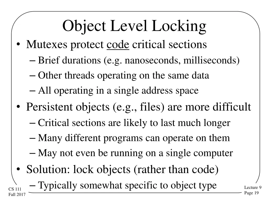 object level locking mutexes protect code