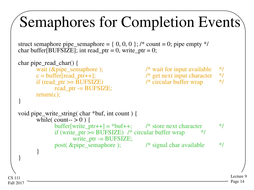 semaphores for completion events