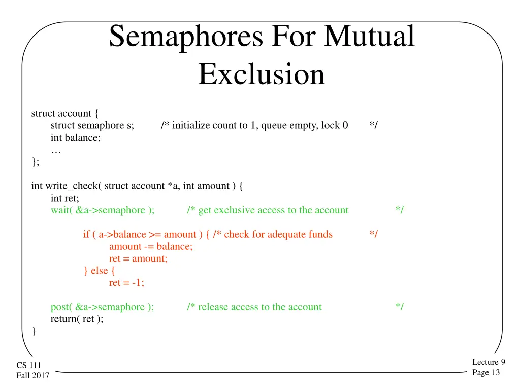 semaphores for mutual exclusion