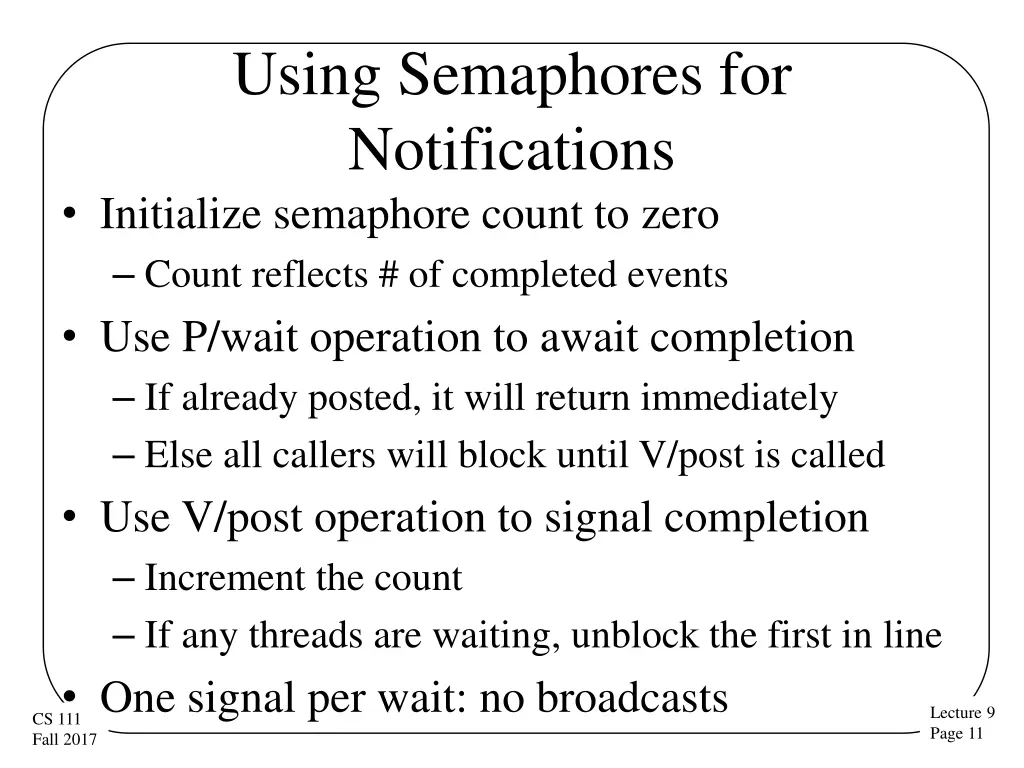 using semaphores for notifications initialize
