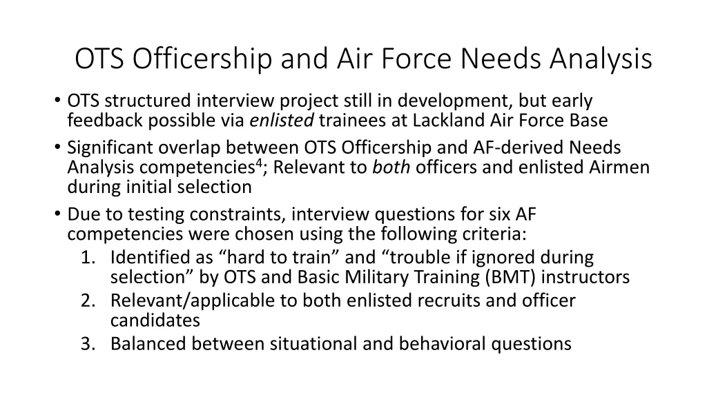 ots officership and air force needs analysis