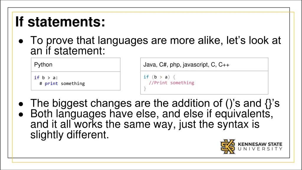 if statements to prove that languages are more