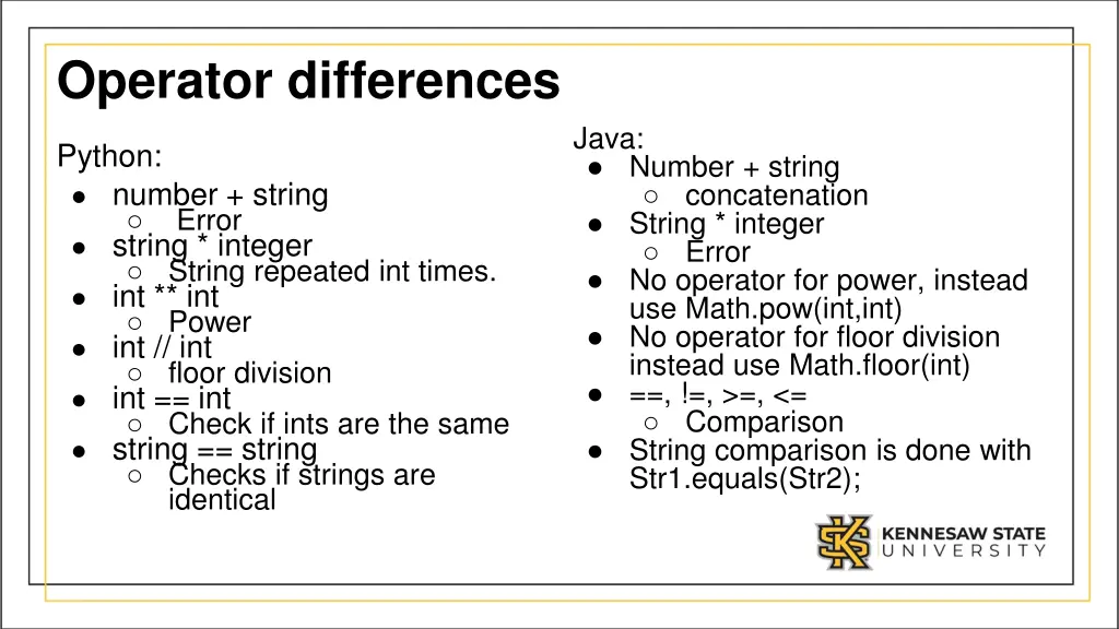 operator differences