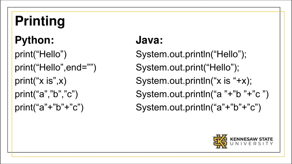 printing python print hello print hello end print