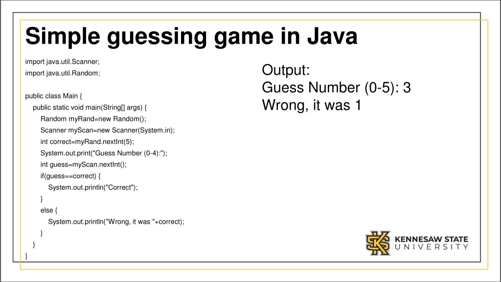 simple guessing game in java