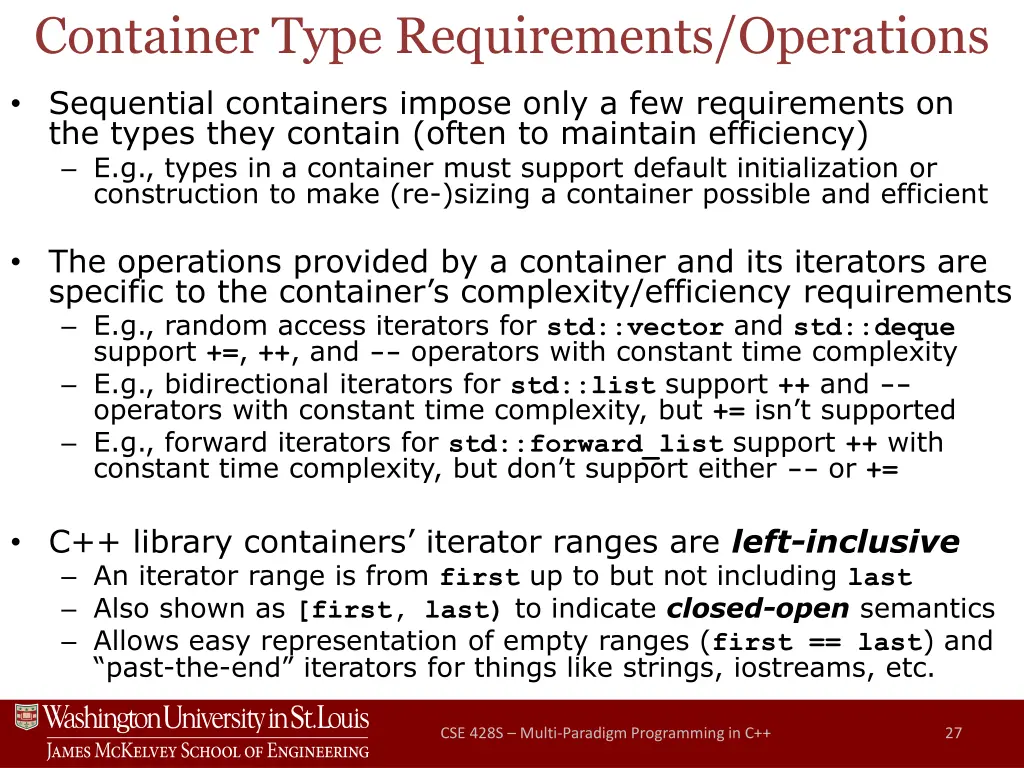 container type requirements operations