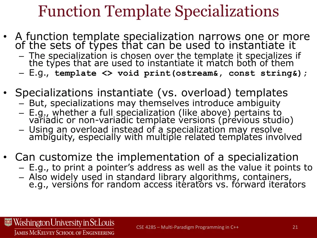 function template specializations