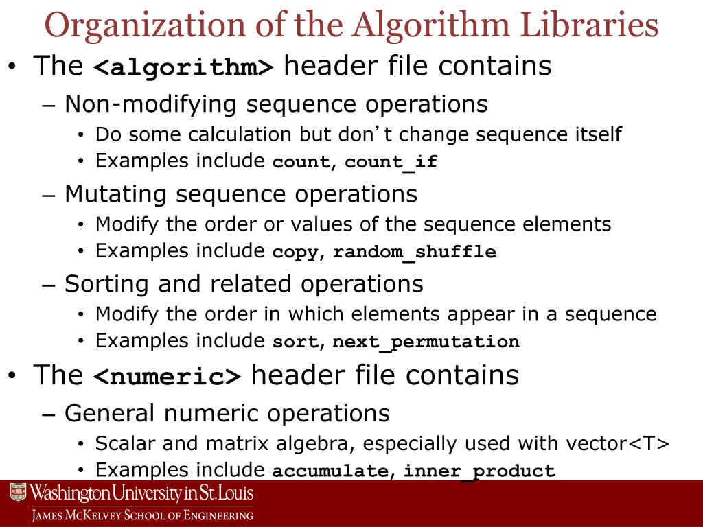 organization of the algorithm libraries