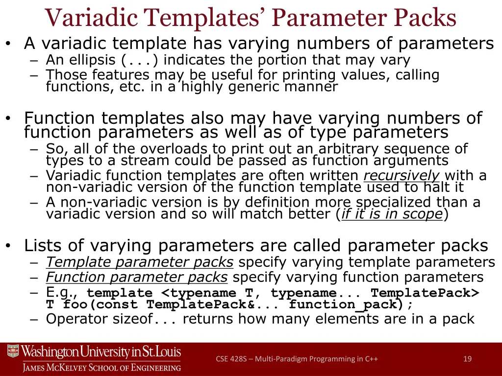 variadic templates parameter packs a variadic