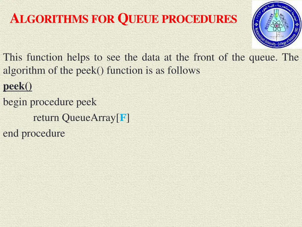 a lgorithms for q ueue procedures
