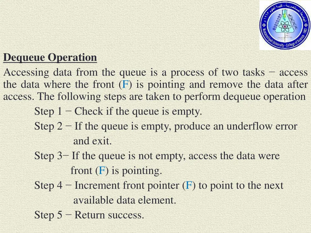 dequeue operation accessing data from the queue
