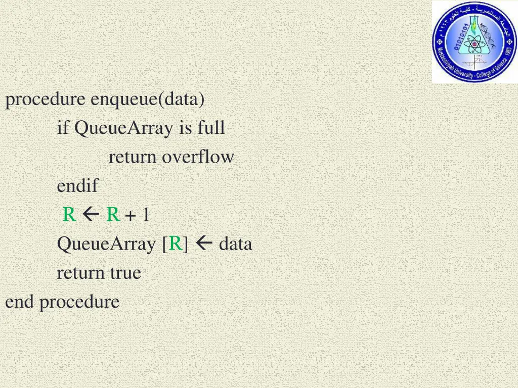 procedure enqueue data if queuearray is full