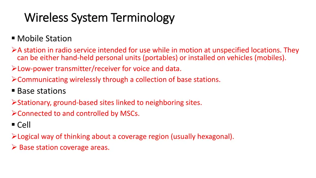 wireless system terminology wireless system