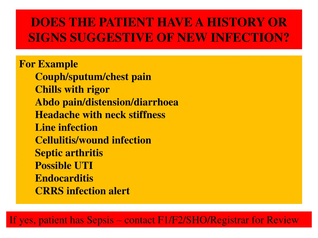 does the patient have a history or signs