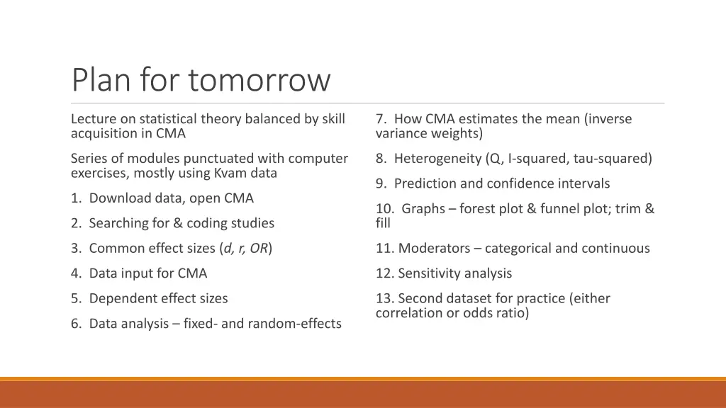 plan for tomorrow