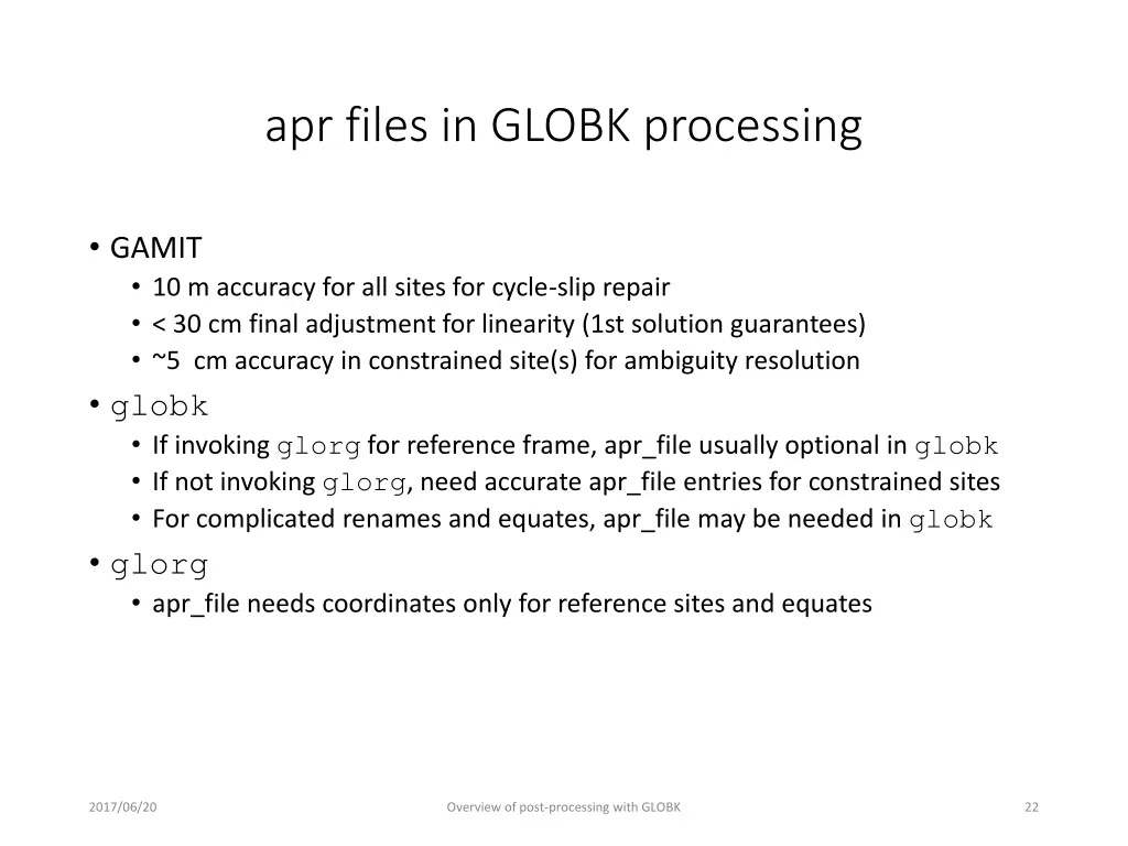 apr files in globk processing