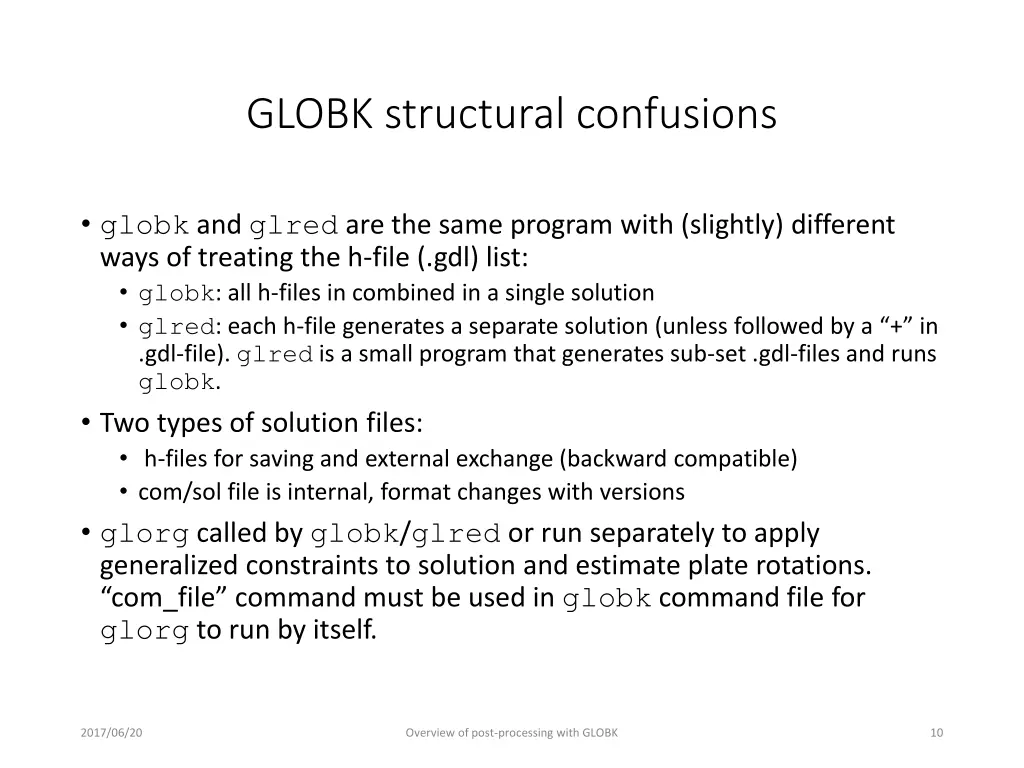 globk structural confusions