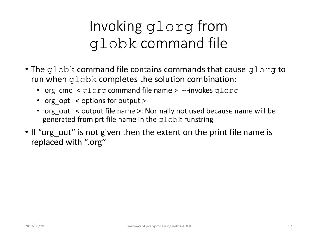 invoking glorg from globk command file