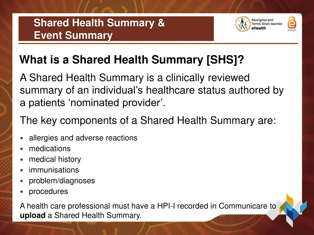 shared health summary event summary