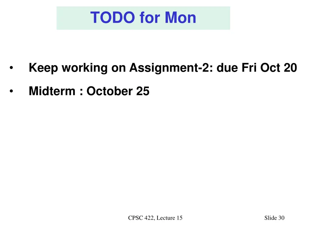 todo for mon