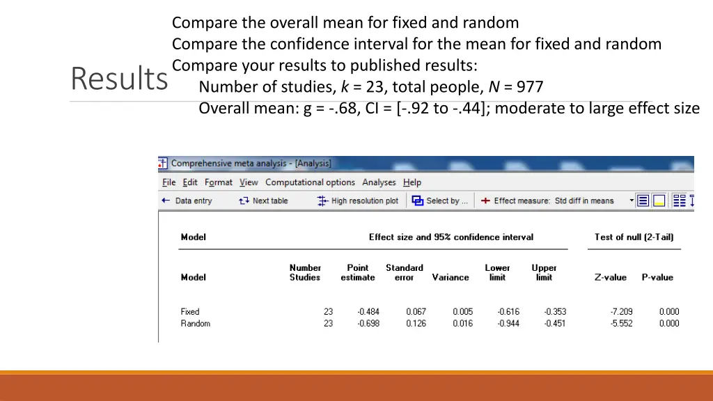 compare the overall mean for fixed and random