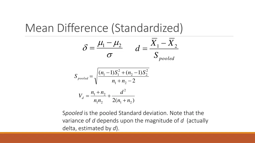 mean difference standardized