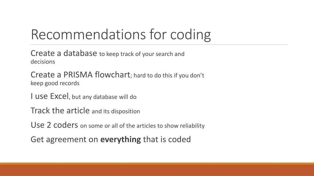 recommendations for coding