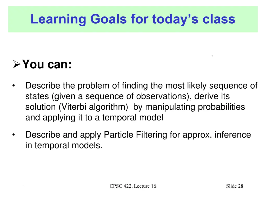 learning goals for today s class