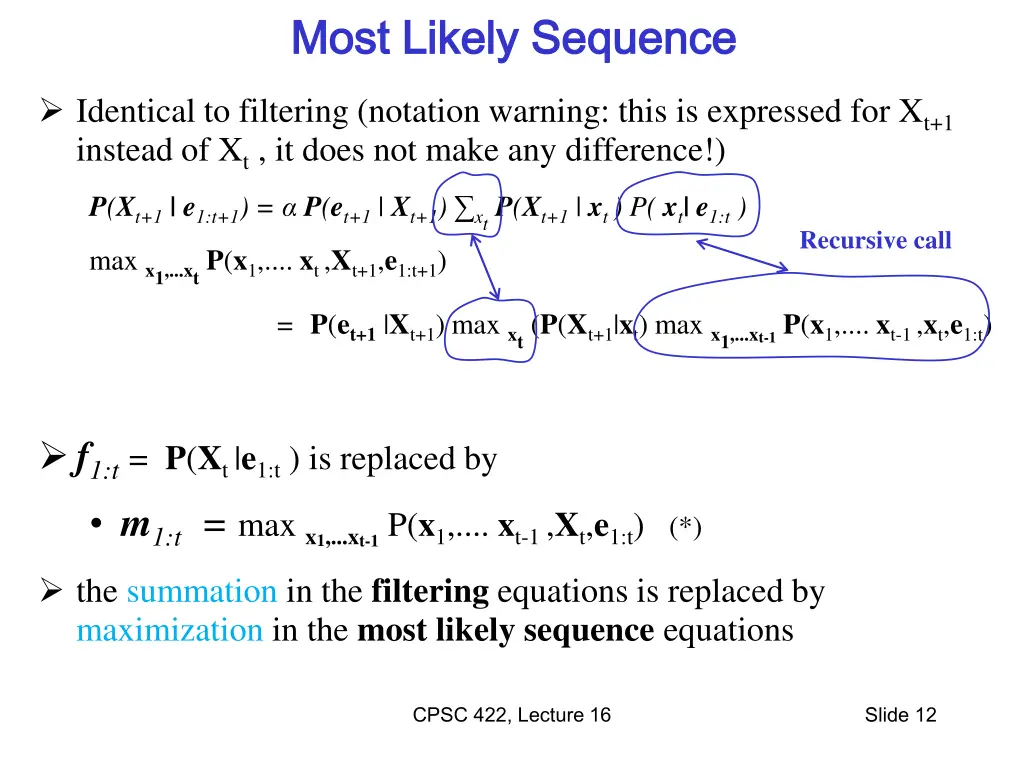most likely sequence most likely sequence
