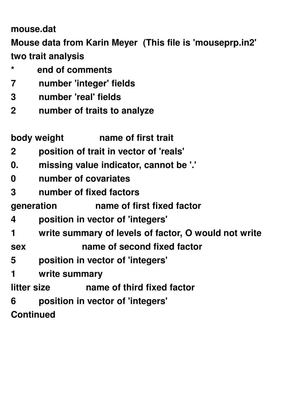 mouse dat mouse data from karin meyer this file