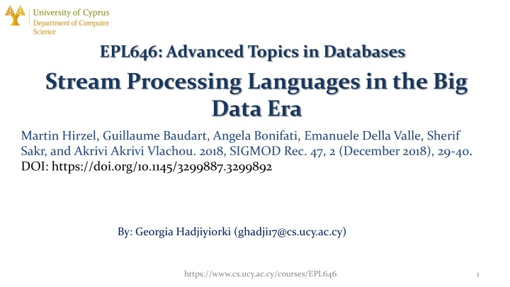 epl646 advanced topics in databases stream